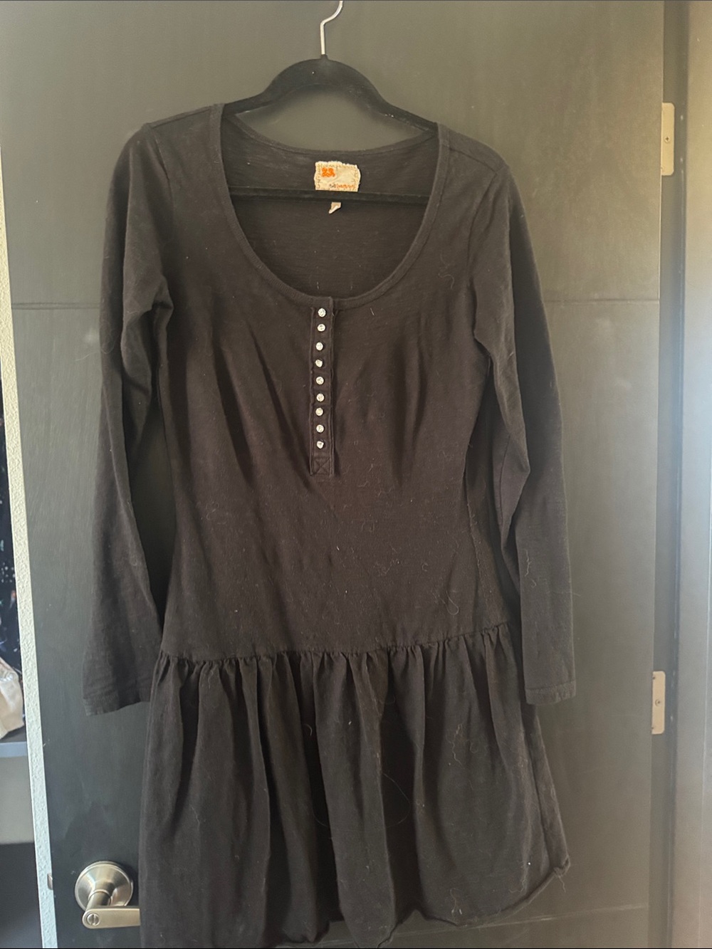 Twill Twenty Two Black Long-Sleeve Scoop Neck Dress